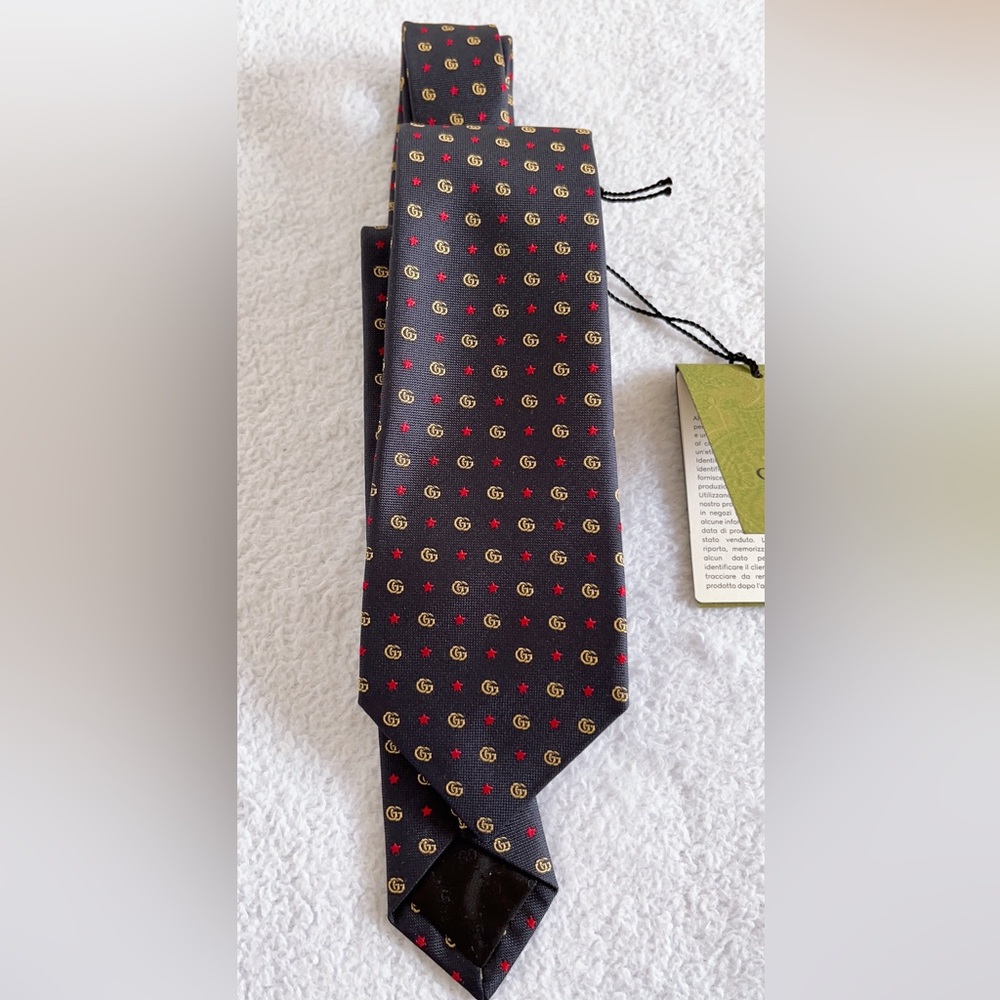 Authentic Gucci Men's Double G and Stars silk Jacquard tie - Picture 2 of 16